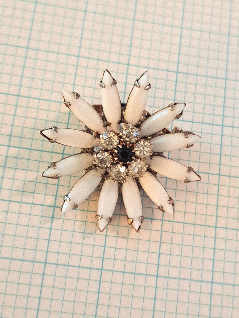 White Floral Crystal Floral Burst Brooch - Elegant Vintage Women’s Jewelry